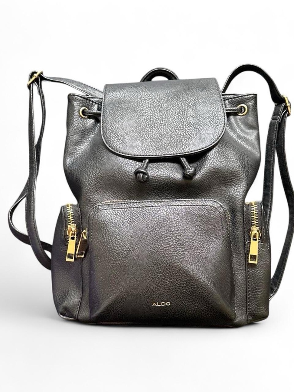 ALDO Black Pebbled Leather Backpack with Gold Hardware